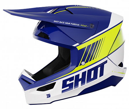 Кроссовый шлем SHOT FURIOUS PEAK (синий/белый/Hi-Vis желтый глянцевый) Кроссовый шлем SHOT FURIOUS PEAK (синий/белый/Hi-Vis желтый глянцевый)